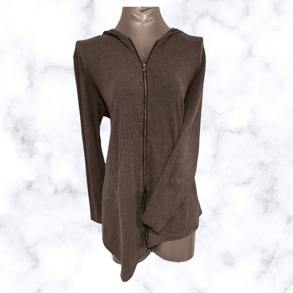 Asymmetrical Grey Sweater w Zipper and Hood